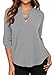 roswear Women's Chiffon V-Neck Business Casual Blouse Work Tops with Cuffed Sleeves Grey Small