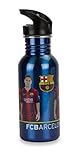 Official Licensed GENUINE FC FCB Barcelona STAINLESS STEEL Water Bottle w/ Messi & Player Images on them- Licensed FC Barcelona Merchandise