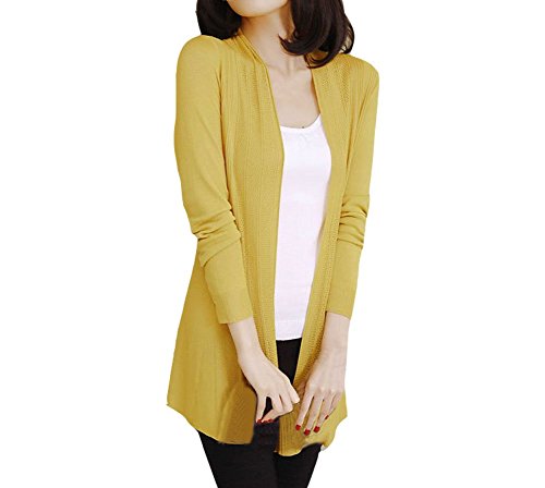 Shawhuaa Womens knitted Slim Fit Open Front Cardigan Sweater Shawl Yellow - Thumbnail 4