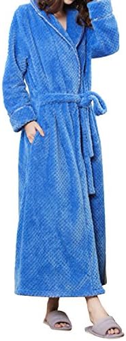 Miureal Women's Kimono Robe Shawl Collar Microfiber Fleece Soft Warm Long Bathrobe, Blue, Medium