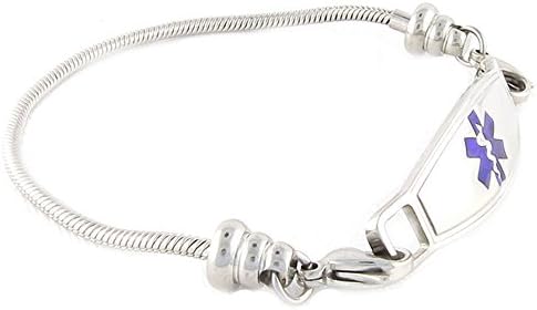 N Style ID Women's Beaded Pan-dorra Style PRE-ENGRAVED "Do Not Resuscitate" Medical Id Bracelet - Purple 6.75