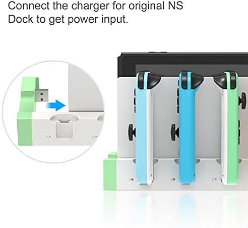 Cargador de controlador para Joy Con compatible con Nintendo Switch & Switch OLED Model, base de carga USB para control remoto JoyCons con indicador LED, verde claro y blanco