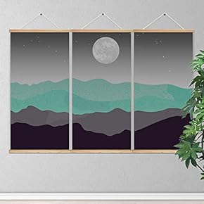 3 Panel Hanging Poster Wooden Framed Sun and Mountain Home Wall Canvas Prints Ready to Hang - 18"x36"x3 Panels