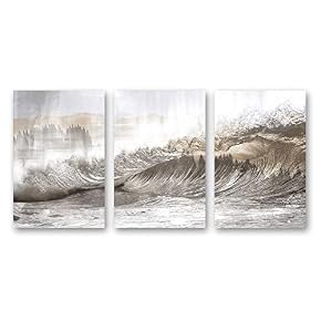 Wave Home Artwork for Living Room Bedroom x 3 Panels