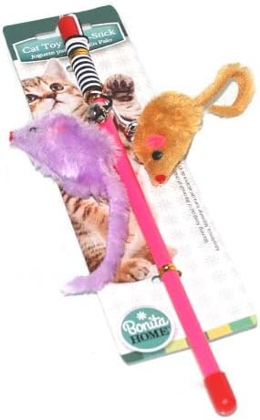 cat toy mouse on stick