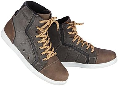 Lace up and Zip Free 100% Genuine Leather Waterproof Boots | Metallic Grey / Brown Two Tone Vintage Leather Biker’s Motorcycle Boots | Short Ankle Touring and casual Racing Shoes for Men (UK 11)