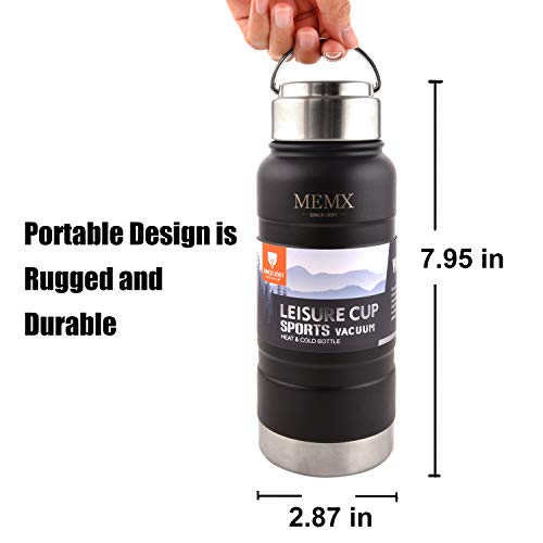 MEMX Stainless Steel Vacuum Insulated Water Bottle, 17 Ounce Sports Thermos Flask, Built-in Filter Thermo Mug, Keeps Hot or Cold with Double Wall Insulated Sweat Proof Design, Black.
