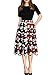 oxiuly Women's Elegant Floral Flare Knee Length Vintage Dress Evening Dinner Party Casual Swing Dresses with Pockets OX336 (S, Black + Red)
