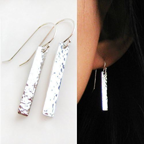 Modern Bar Earrings-Hammered Texture Rectangle-Light Catcher-Skinny Slim Bar-Minimalist-14k Gold Filled-Rose GF-Sterling Silver-CG201E