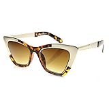 zeroUV - Womens High Fashion Metallic Futuristic Stunning Cat Eye Sunglasses (Tortoise-Gold Amber)