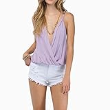 Women Sexy Deep V-neck Solid Chiffon Cami Top