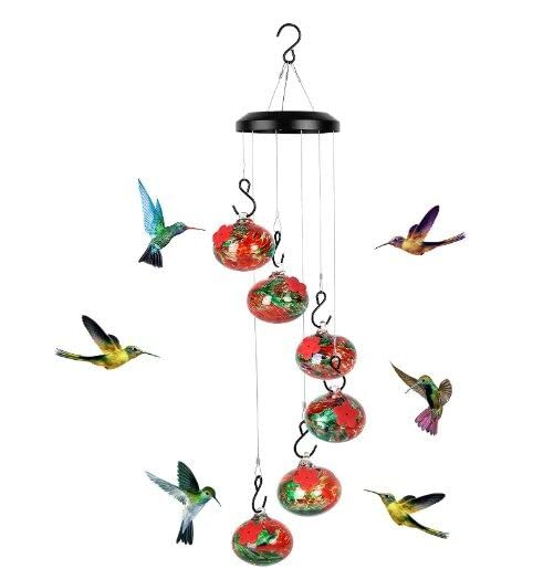 Tevimpeya Charming Wind Chimes Hummingbird Feeder with 6 Feeder Balls Perfect Garden Decor for Outside