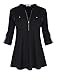 Ya Ya Hood Women V-Neck Long Sleeves Roll-Up Sleeve Zip Up Shirt Blouses Casual Tops