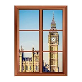Wall26 Removable Wall Sticker/Wall Mural - Big Ben Tower in London - Creative Window View Vinyl Sticker - 24"x32"