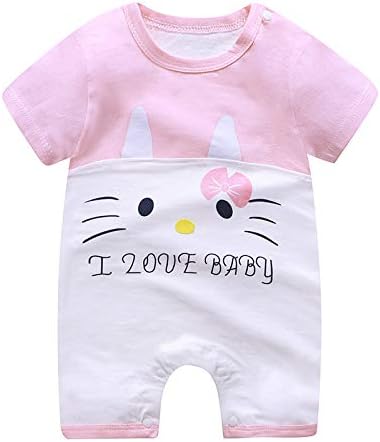 Baby Girl Pink Infant Romper Pyjama Toddler Cartoon Cat Outfit Jumpsuit Clothe set Short Sleeve Soft Dress Sleepsuit Onesies Body Suit Short Sleeve Gift Set (0 to 3 Months)