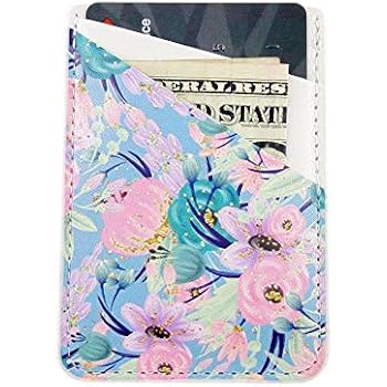 Elegant Pink Floral Adhesive Cell Phone Credit Card Stick On Wallet Holder Phone Pocket Pouch Sleeves for iPhone,Samsung Android and All Smartphones