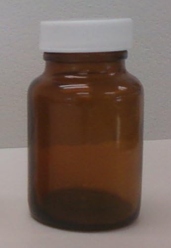 2 OUNCE WIDE MOUTH AMBER GLASS BOTTLE - WHITE CAP
