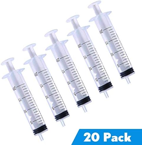20Pack 20ml/20cc Disposable Syringe for Refilling and Measuring E-Juice, E-Liquids, E-cigs, Adhesives, Vape, Oil or Glue Applicator (No Needles)