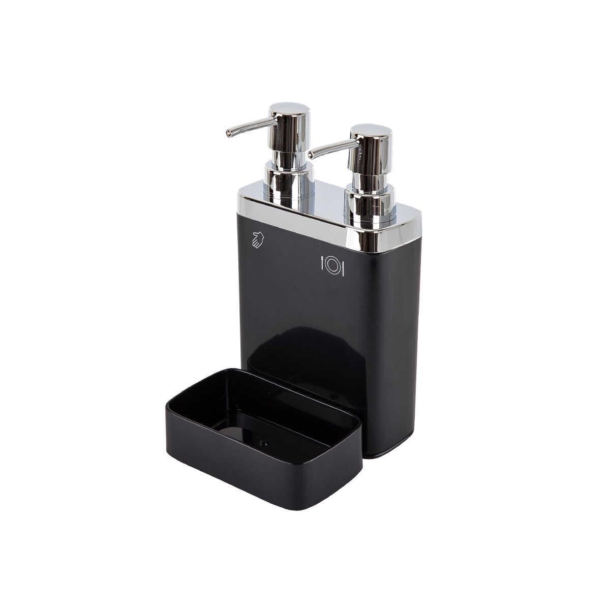 Primanova Viva Double Liquid Soap Dispenser (Double Dispenser with Holder, Black)