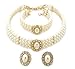 Fashion 21 3 Rows Rhinestone Trimmed Simulated Pearl Choker Necklace, Bracelet, Pierced Earring 3 Set (Cream)