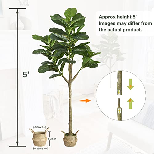 SeelinnS Artificial Fiddle Leaf Fig Tree 5FT Faux Fiddle Leaf Fig Tree