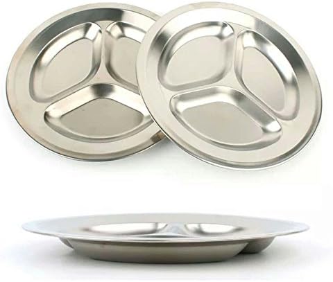 Round Dinner Tray Stainless Steel Divided Plates 3-Section Divided Plates for Kids Camping Mess Trays & More