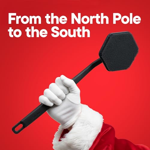 TOOLETRIES Silicone Back Scrubber - Exfoliating Shower Brush, Back Washer for Men, Durable Back Brush with Long Handle - Long Lasting Bath & Shower Accessories - Charcoal