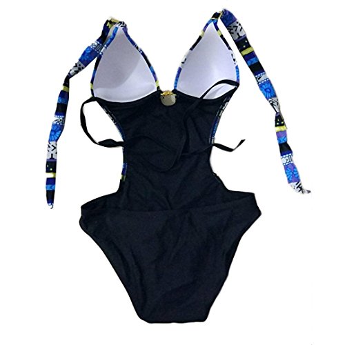 Clearance Bikini,Han Shi Bohemia Printed Bra Swimwear One Piece Bodysuits Monokini (Blue, M) - Thumbnail 2