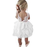 NNJXD Toddler Girls Lace Back Tutu Tulle Flower Party Dress Size (110) 3-4 Years White