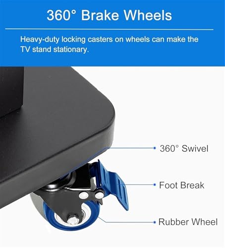 XVersion Mobile TV Stand Cart,Rolling TV Stand with Wheels for 32-65 Inch TV, حامل تلفزيون متحرك Holds up to 115 kg wih 2-tier Shelf,Smart TV Stand Height Adjustable,Portable TV for Conference/Home