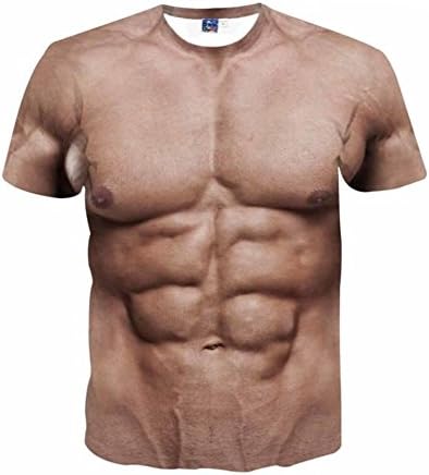 Angcoco Unisex Short Sleeve 3D Digital Print Spoof Tee Shirt - Muscle Man