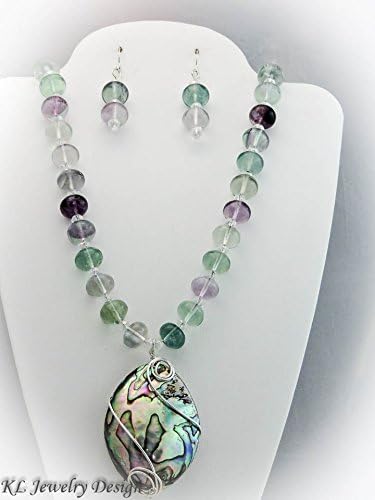 Fluorite and Abalone Necklace, Earrings, and Pendant Set
