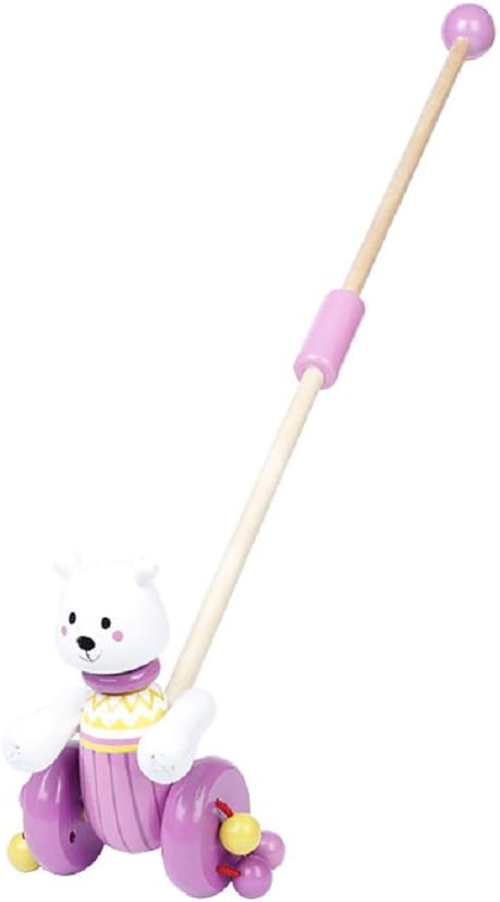 Elegant Little White Bear Wooden Push-n-Pull Activity Walking Toy with Colorful Rolling Beads for Toddlers and Babies Girl or Boy, Classic Early Learning Balance Walking Play Toy