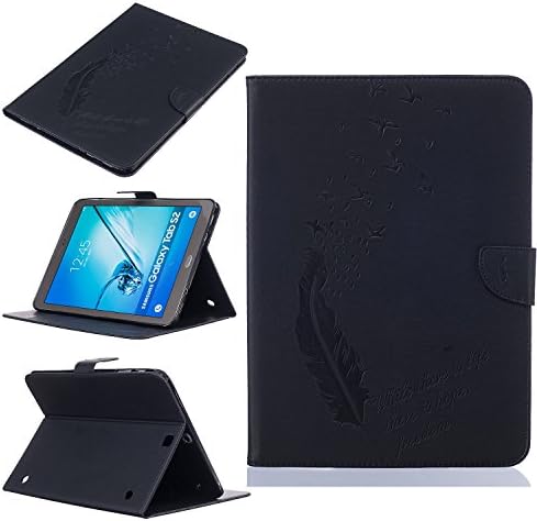 Galaxy Tab S2 9.7 Case, 3D Embossed Feather PU Leather Magnetic Closure Flip Folio Wallet Cover Case for Samsung Galaxy Tab S2 9.7 SM-T815 with Card Slot Kickstand ( Color : Black )