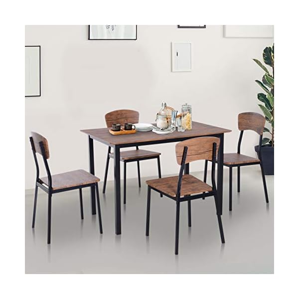 5 Piece Industrial Dining Table Set for 4, Rectangular Kitchen