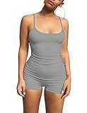 Ninimour Women Solid Spaghetti Strap Casual Beach Shorts Jumpsuit Rompers Bodysuit