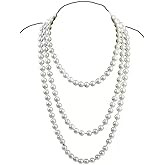 YINSMALLQI Long Pearl Necklaces for Women Cream White Faux Pearl Strand Layered Necklace Costume Jewelry