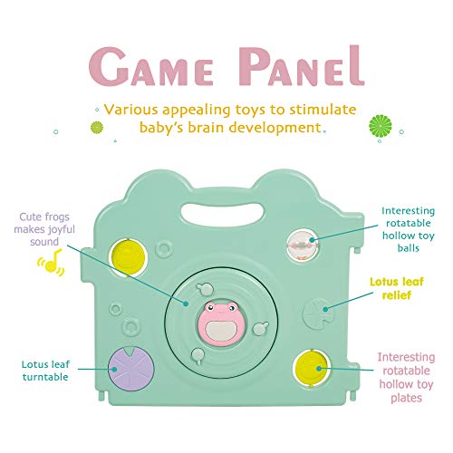 Baby Playpen - Kids 14 Panel Activity Centre Safety Play Yard, Home Indoor Outdoor New Pen - Frog Design