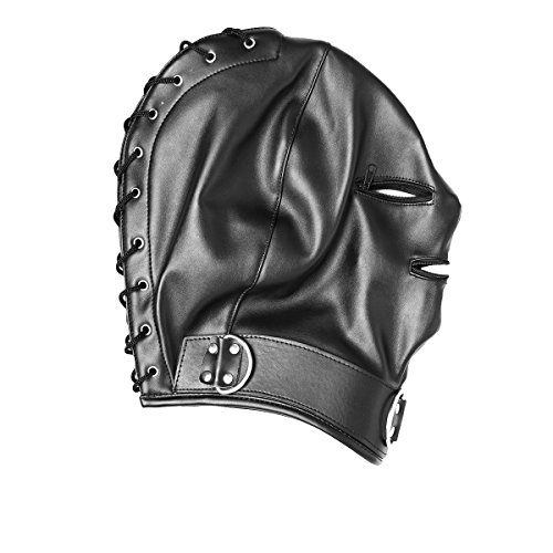 Ultrafun Leather Full Face Gimp Mask Unisex Hood Zipper Eyes Mouth Lace