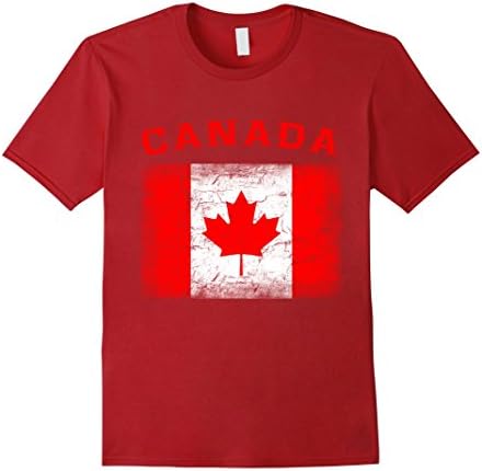 Men's Canada Flag Tshirt Distressed Canadian Maple Leaf Flag Shirt Medium Cranberry