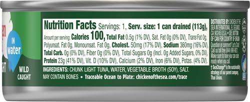 CHICKEN OF THE SEA CHUNK LIGHT TUNA IN WATER, WILD CAUGHT TUNA, 5-OUNCE CAN (PACK OF 1)