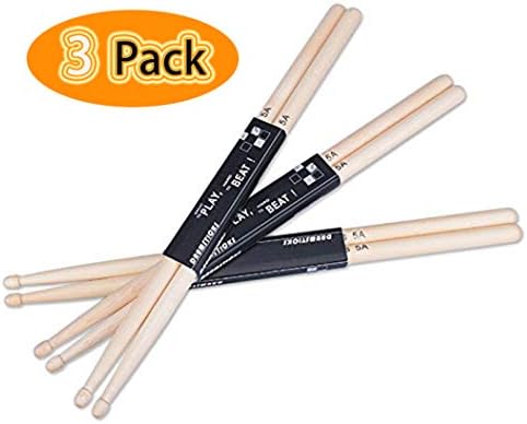 Drum Sticks 5A ACITMEX High Quality 5A Maple Drum Sticks Ellipse Tip Drumsticks for Beginner, Suitable for Jazz and Funk (3 Pairs)