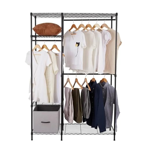 LONEASY Organizador de Metal para Ropa Armario, Perchero de Pie, Closet Organizador de Ropa Multifunción, Estante de Ro pa para Balcón, Dormitorio y Lavandería (114x42x195CM)
