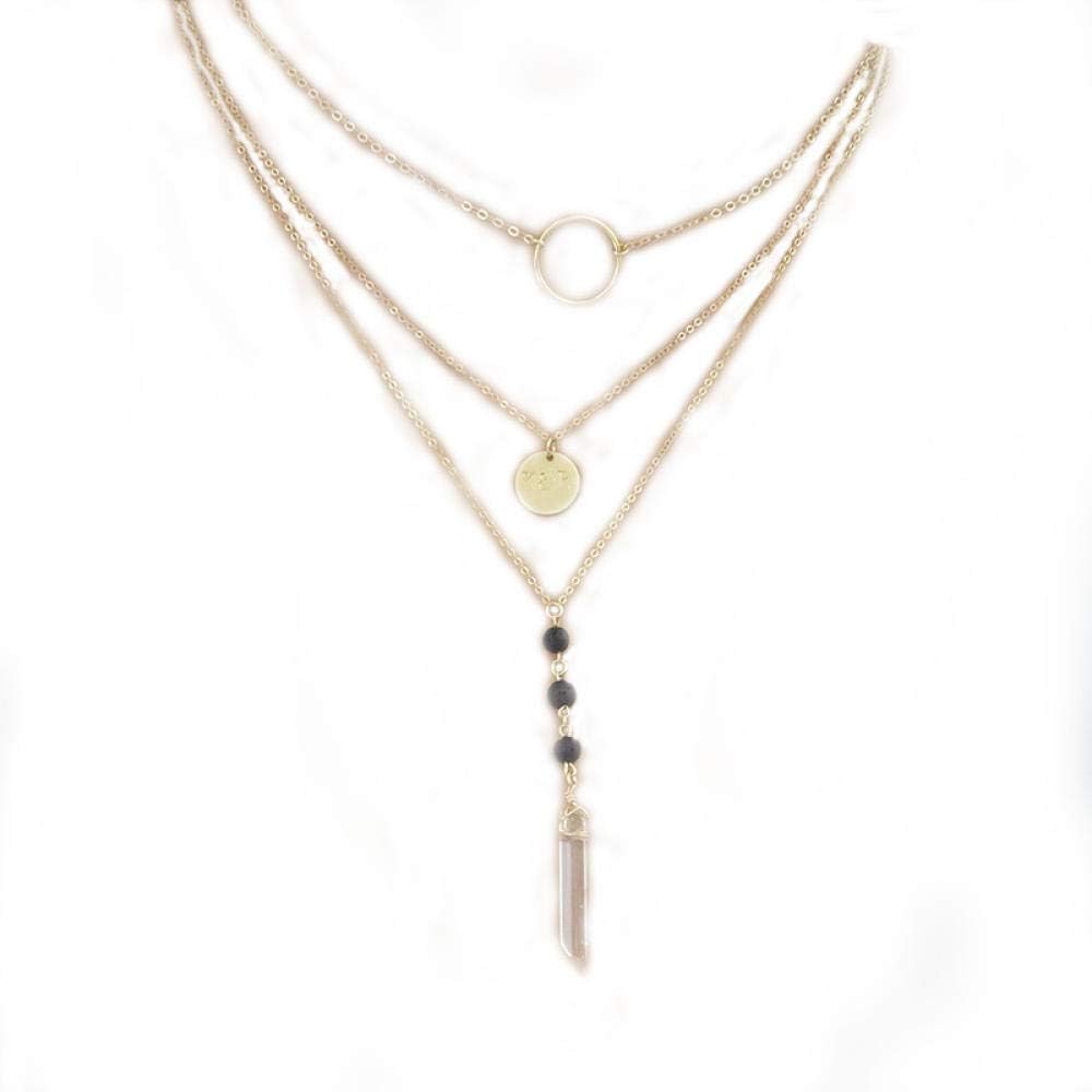 GRRqueen Necklaces Lava Beads Volcanic Stone Pendant Necklace Fashion Multi-Level Necklace Women