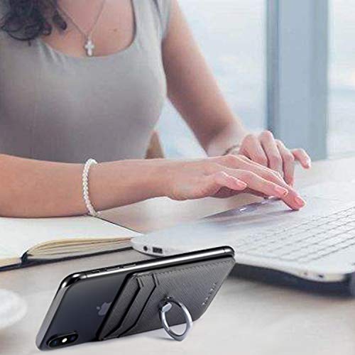 Cell Phone Card Holder with Ring Stand RFID Stick on Wallet Pu Leather Card Holder Back of Phone for iPhone Android and All Smartphones(Gun-Metal Gray) - Thumbnail 3