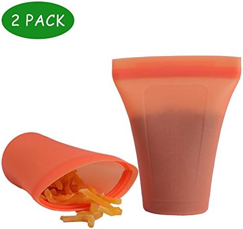 Reusable Silicone Food Storage Bag, 2 Pcs Zip Lock Top Storage Containers, Containers Stand Up Preservation Bag for Fruits Sandwich Travel and More, Food grade platinum silica gel Child safe dining.