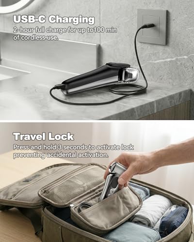 Foil Shaver with Floating Blade, Cordless Rechargeable Electric Shaver for Men, 7500Rpm Wet & Dry Gear Electric Razor, 100% Waterproof, Up to 100 min, Smart LCD, Travel Lock (Silver)