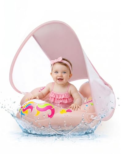 Baby Swim Ring with Removable Canopy UPF 50+, Adjustable Baby Float, Inflatable Swimming Pool, Safety Seat, Sun Protection, Waterproof, Anti-Turn, Non-Toxic, 3-36 Months