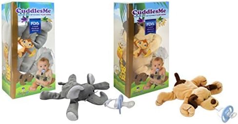 Maven Gifts: CuddlesMe Pacifier 2-Pack – Pacifier with Detachable Plush Dog and Pacifier with Detachable Plush Elephant – Ages 6 Months and Up