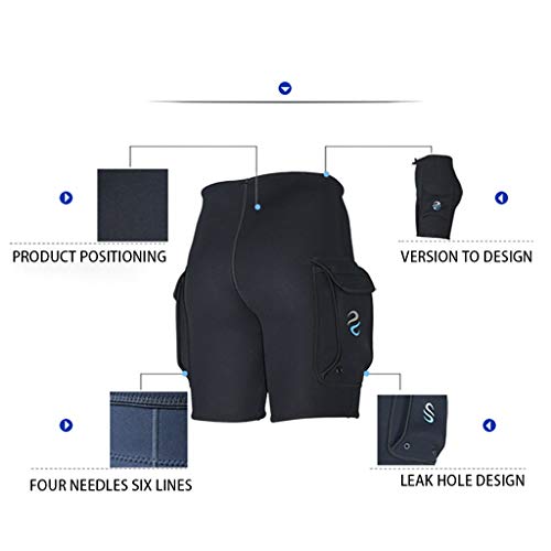 MILIMIEYIK Men's Neoprene Wetsuit Shorts Diving Suits Pants 3mm for Swimming Canoeing Surfing with Pocket Black